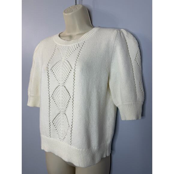 Sundance Knit Short Sleeve Sweater Cream Classic Romantic Sz MPetite - Picture 5 of 8